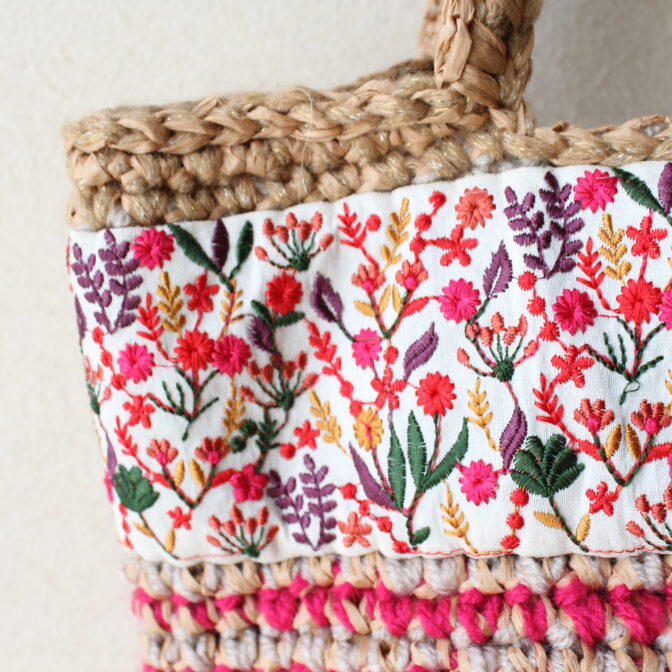 インド刺繍リボンヘンプマルシェバッグS-1 | ばぐるちゅ
